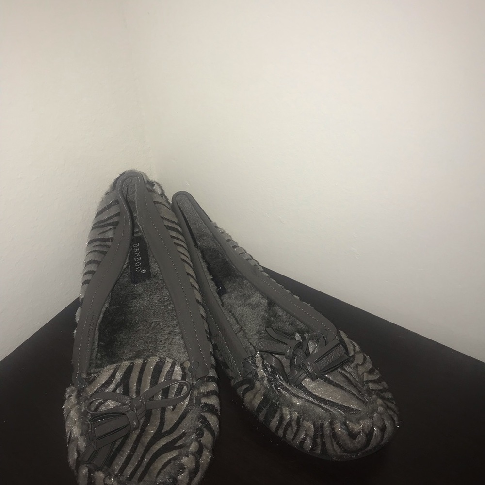 Grey and black stripped loafers